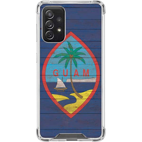 Guam Flag Dark Wood Galaxy A72 5G Clear Case